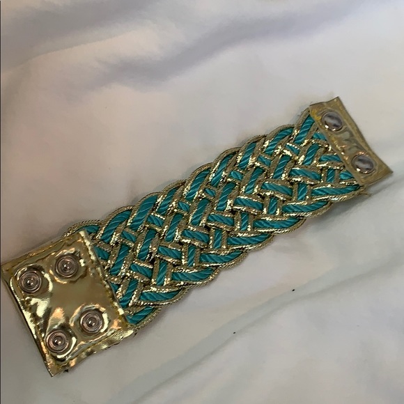 Turquoise and gold braided bracelet - Picture 4 of 4